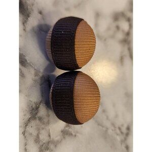 Vintage Round Fabric Post Earrings Brown & Tan Pierced